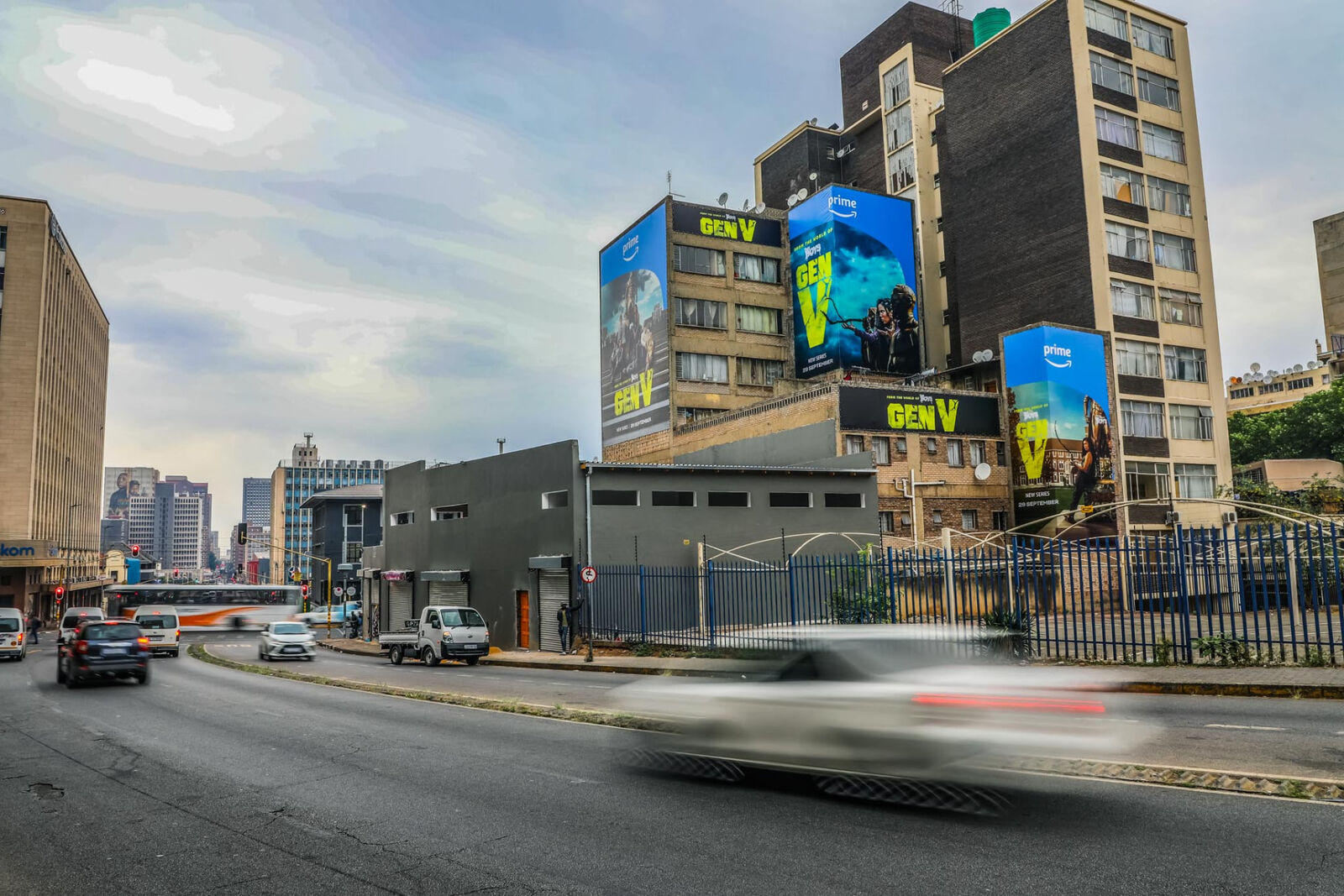 Gen V building wraps printed and installed across city apartment blocks