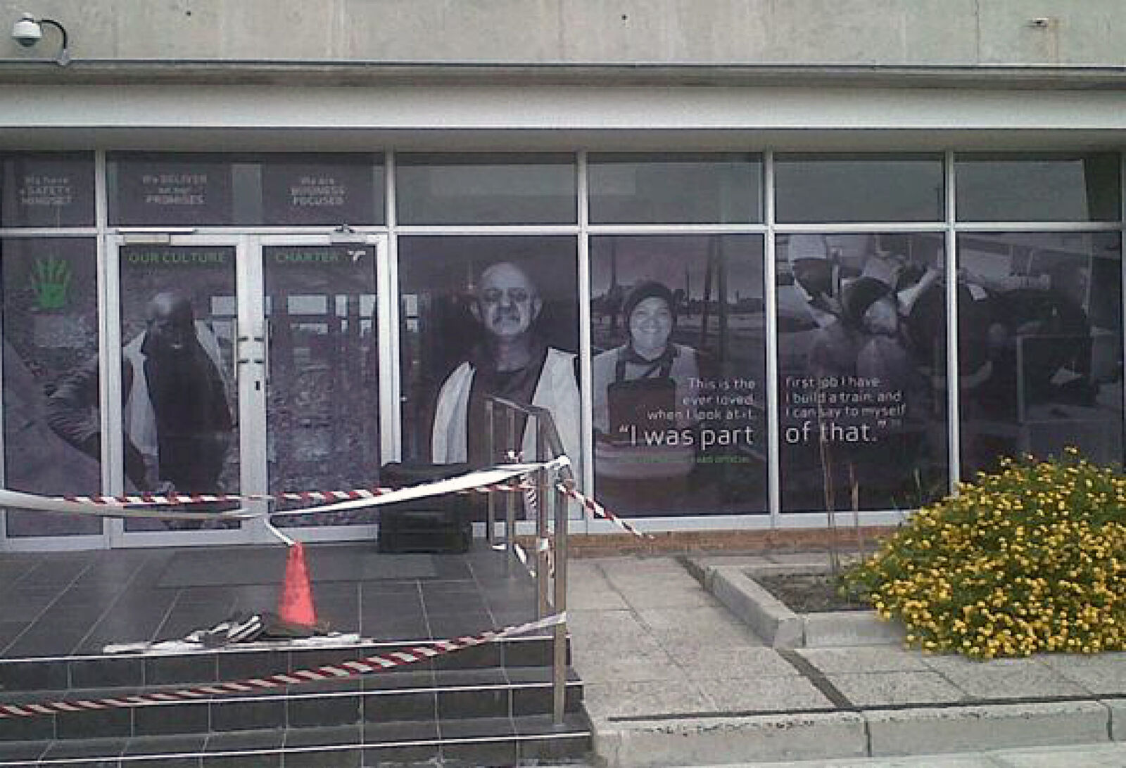 Transnet culture charter window graphics printed and applied across an office frontage